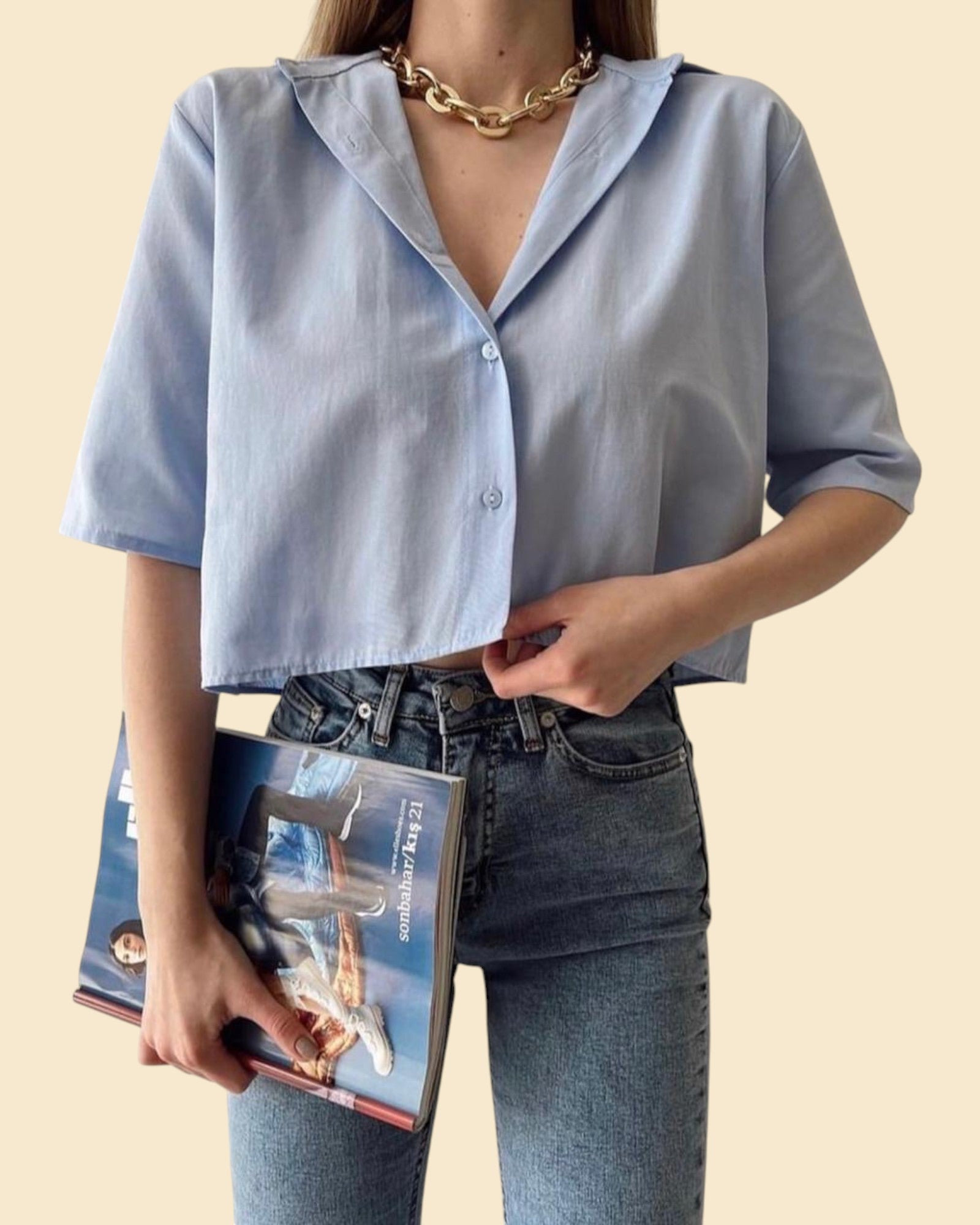 Classic Cropped Button-Up Shirt