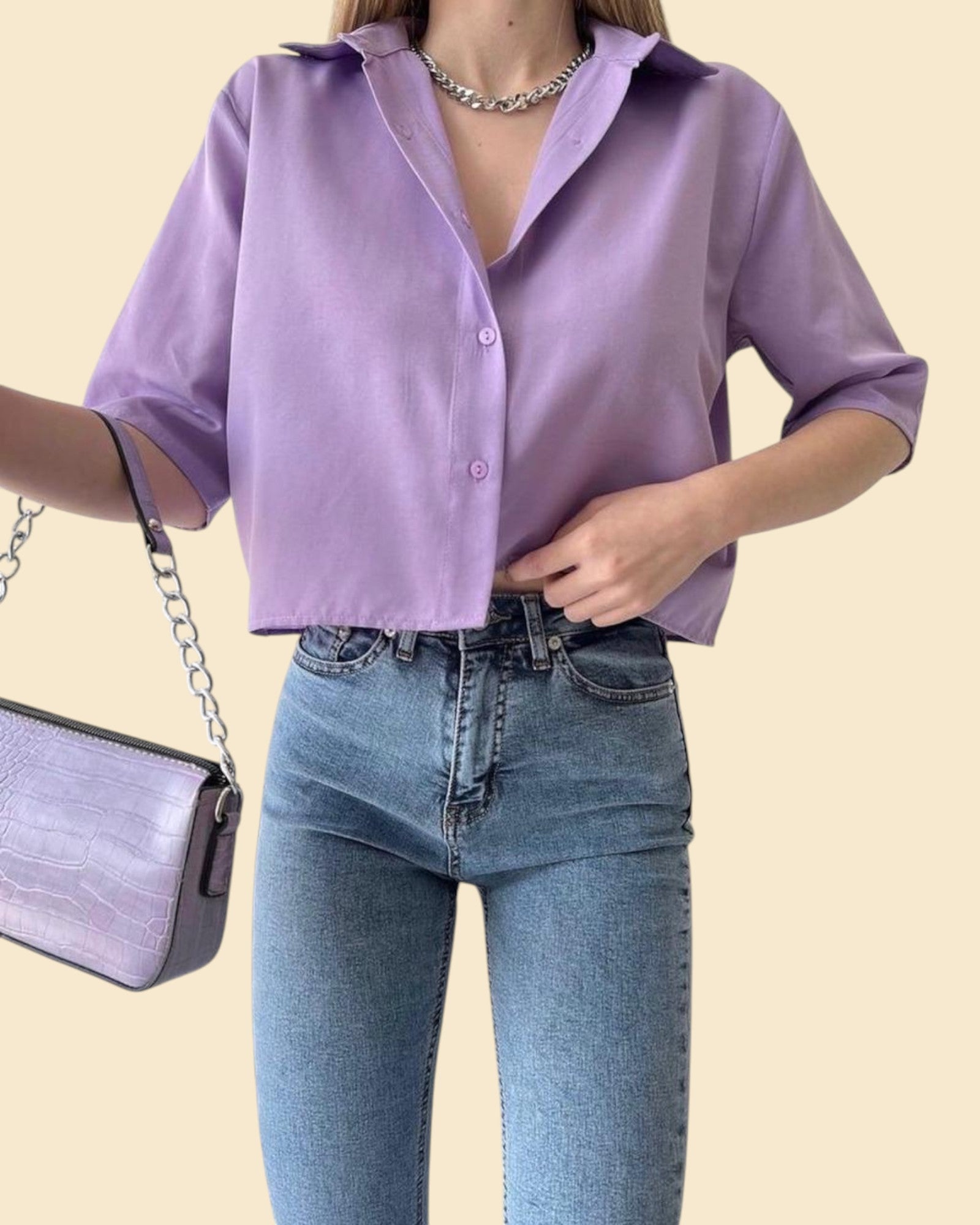 Classic Cropped Button-Up Shirt