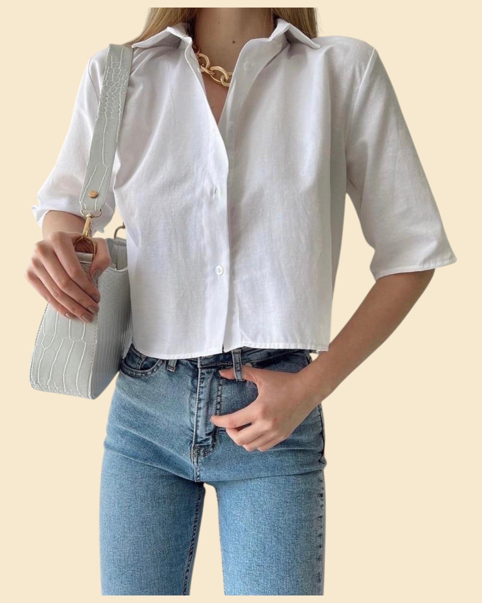 Classic Cropped Button-Up Shirt