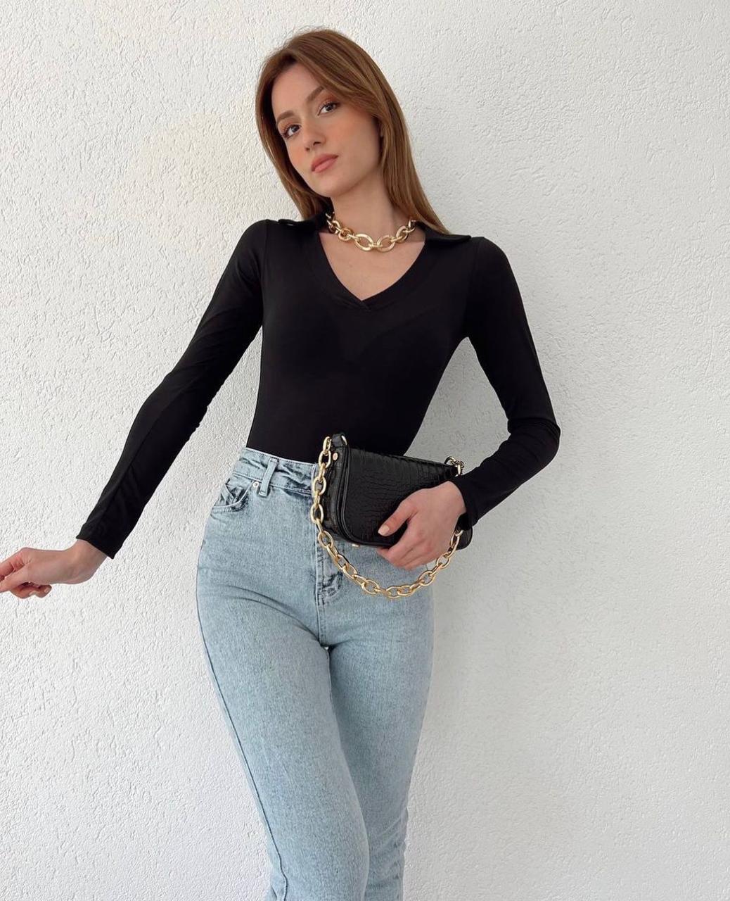 The Deep V-Neck Collard Bodysuit