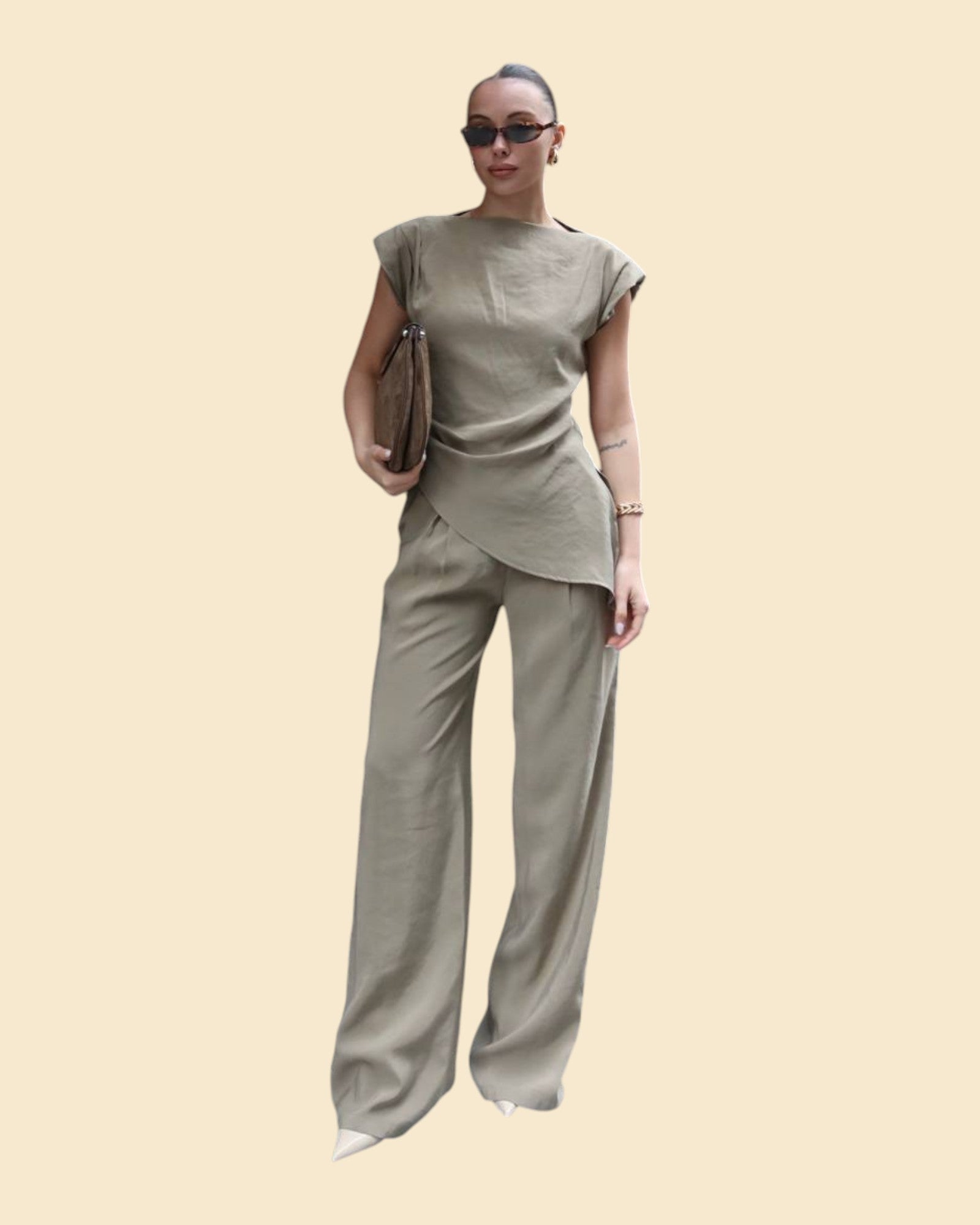 Taupe Minimal Sleeveless Set