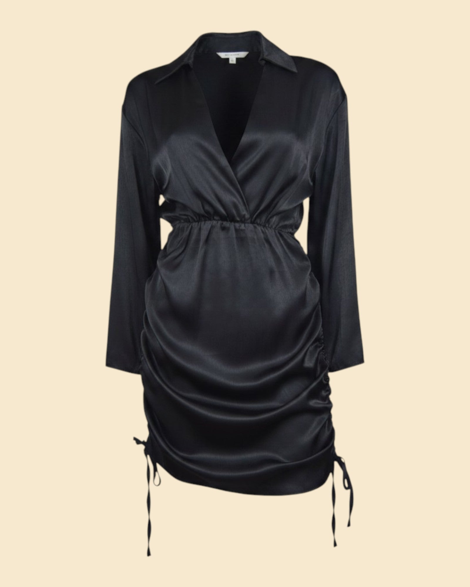 Black Long-Sleeve Ruched Mini Dress