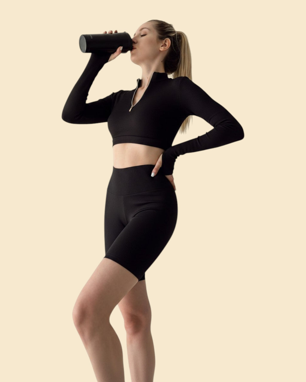 Zip-Up Crop Top & Biker Shorts Set
