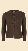 Bow-Detail Ribbed Cardigan