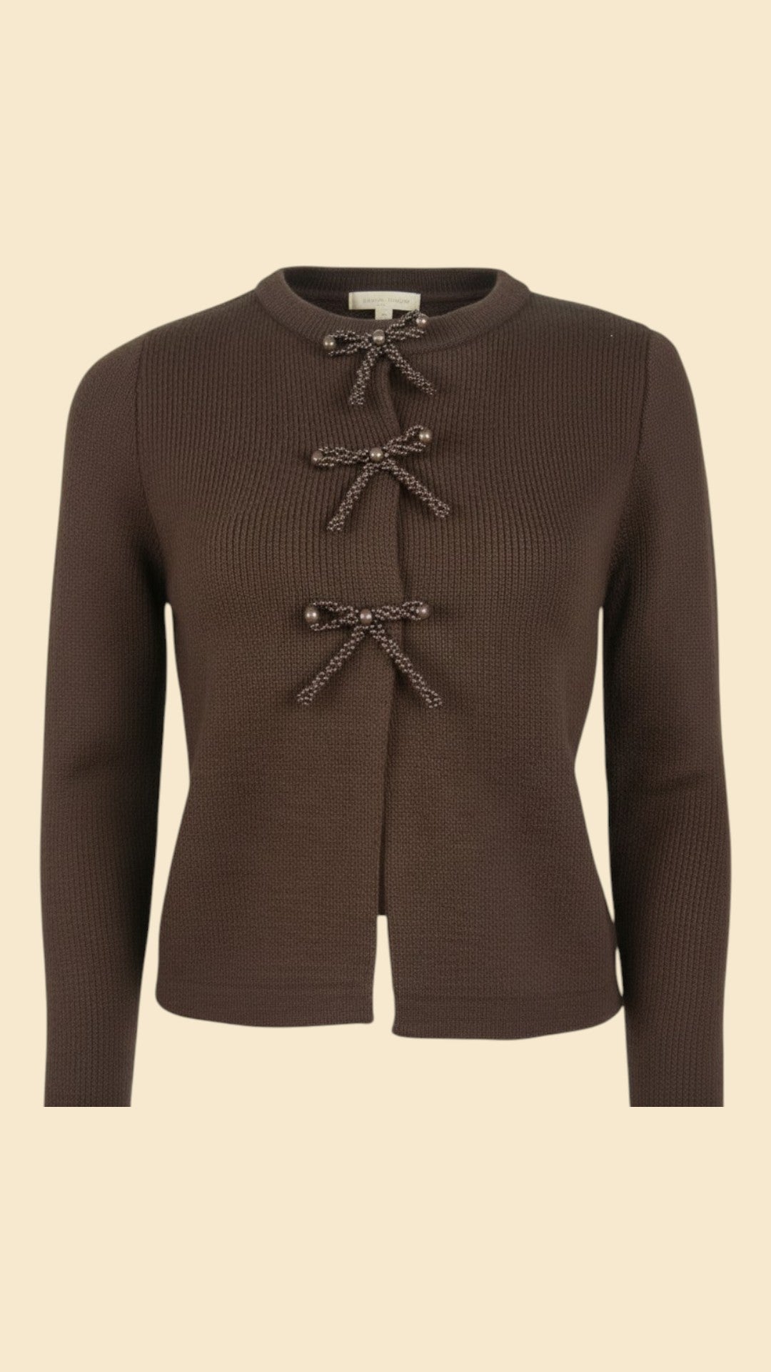 Bow-Detail Ribbed Cardigan