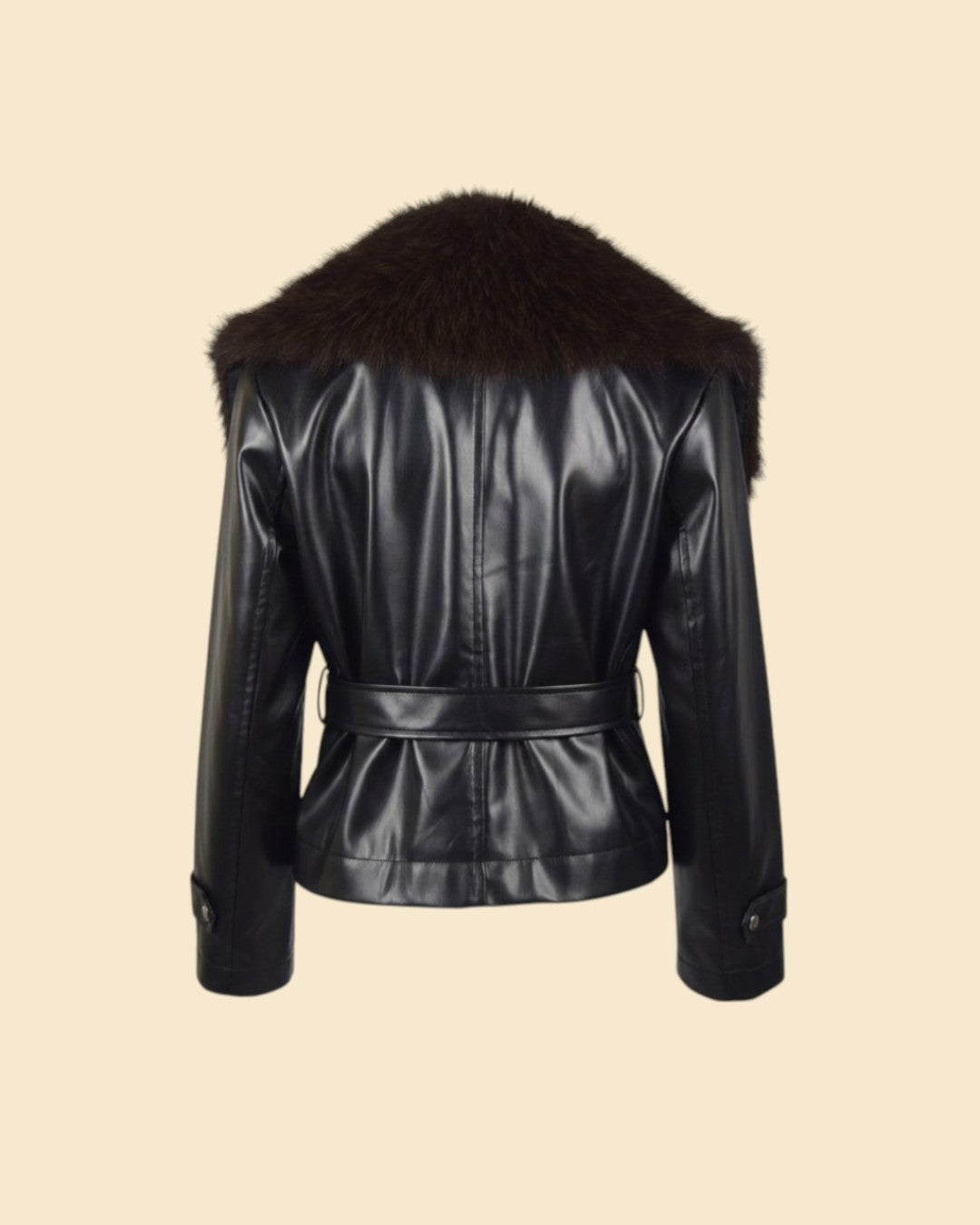 Fur Collar Belted Leather Jacket