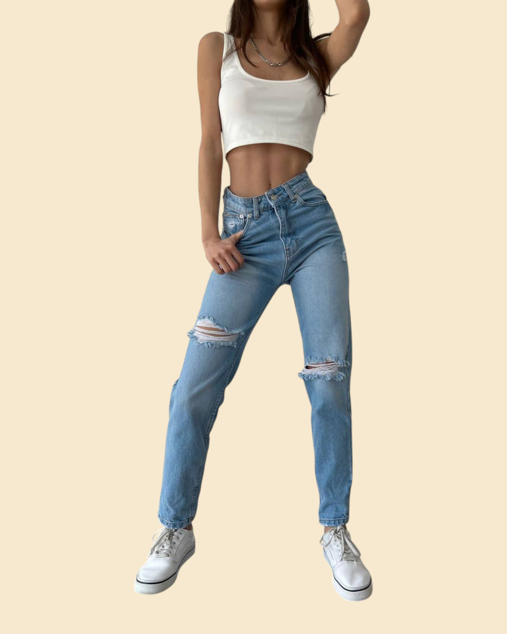 Mom Fit Knee Ripped jeans