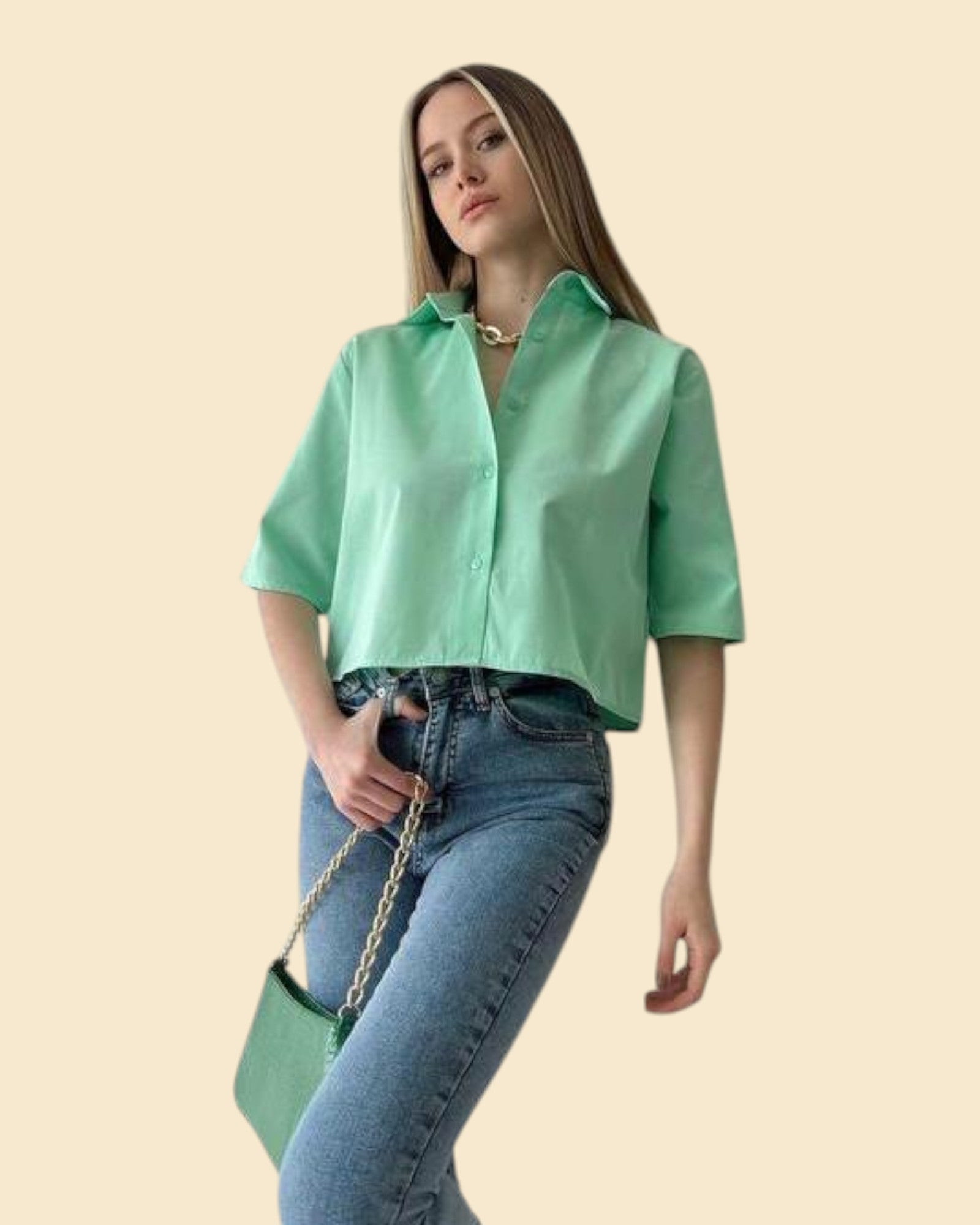 Classic Cropped Button-Up Shirt