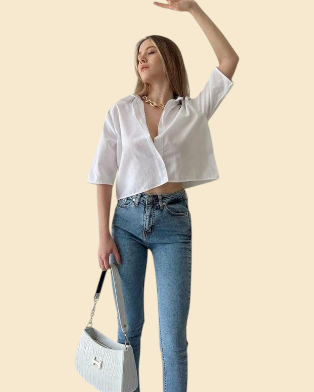 Classic Cropped Button-Up Shirt
