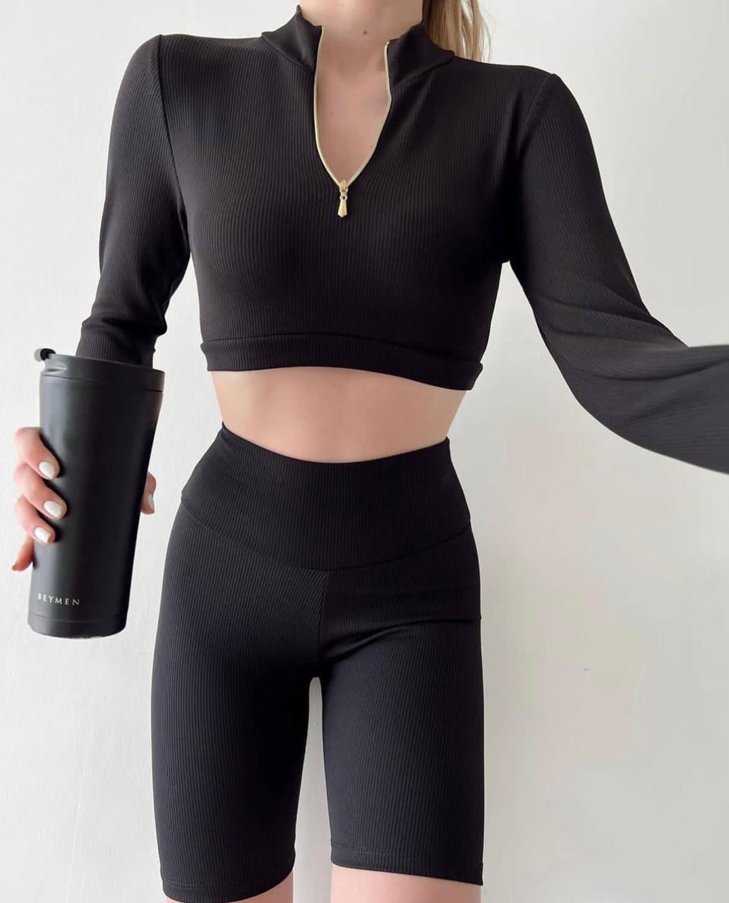 Zip-Up Crop Top & Biker Shorts Set