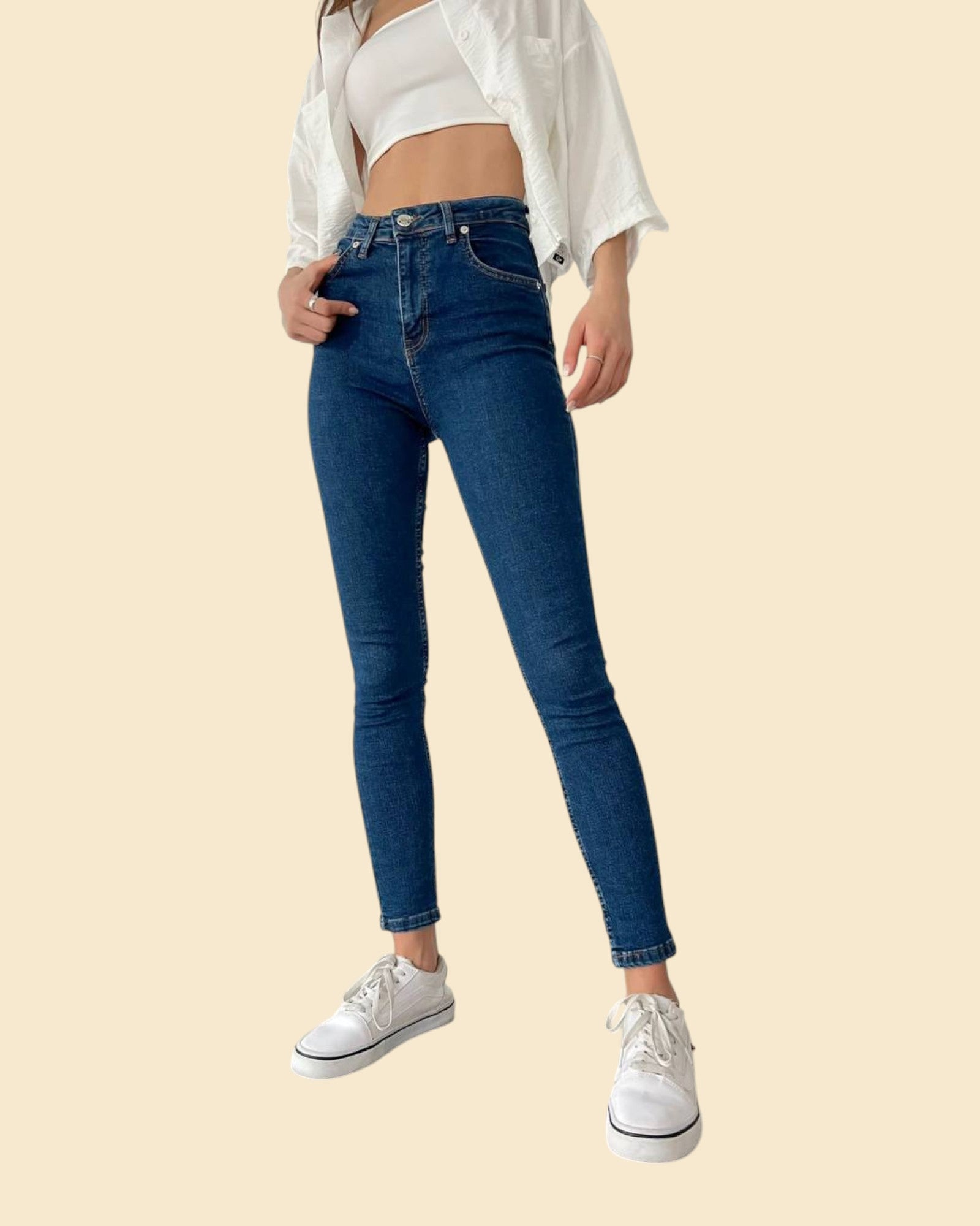 High-Waist Dark Blue Skinny Jeans