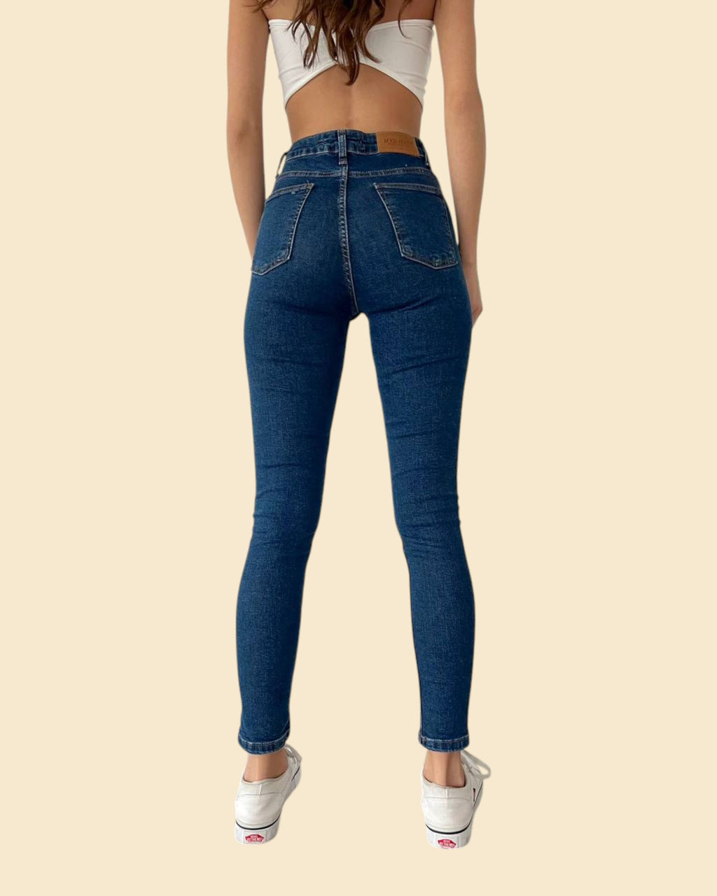High-Waist Dark Blue Skinny Jeans
