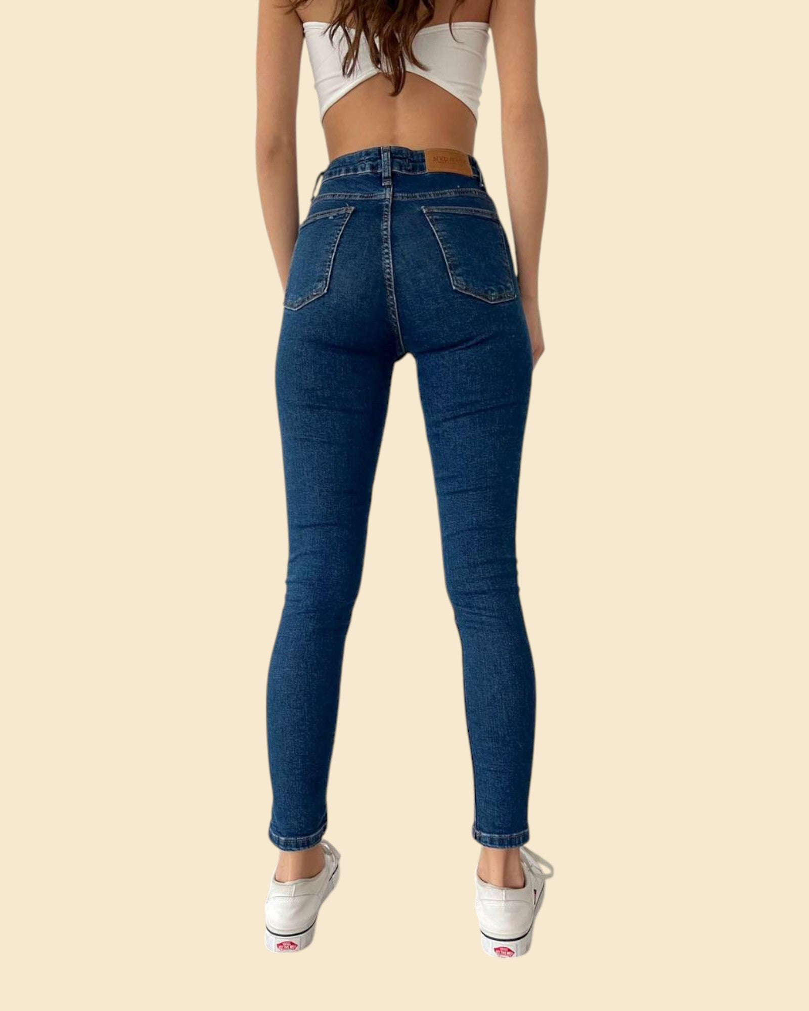 High-Waist Dark Blue Skinny Jeans