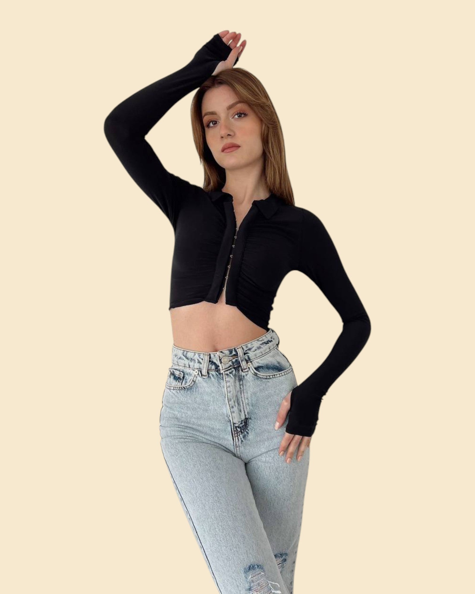Long Sleeve Hook And Eye Top