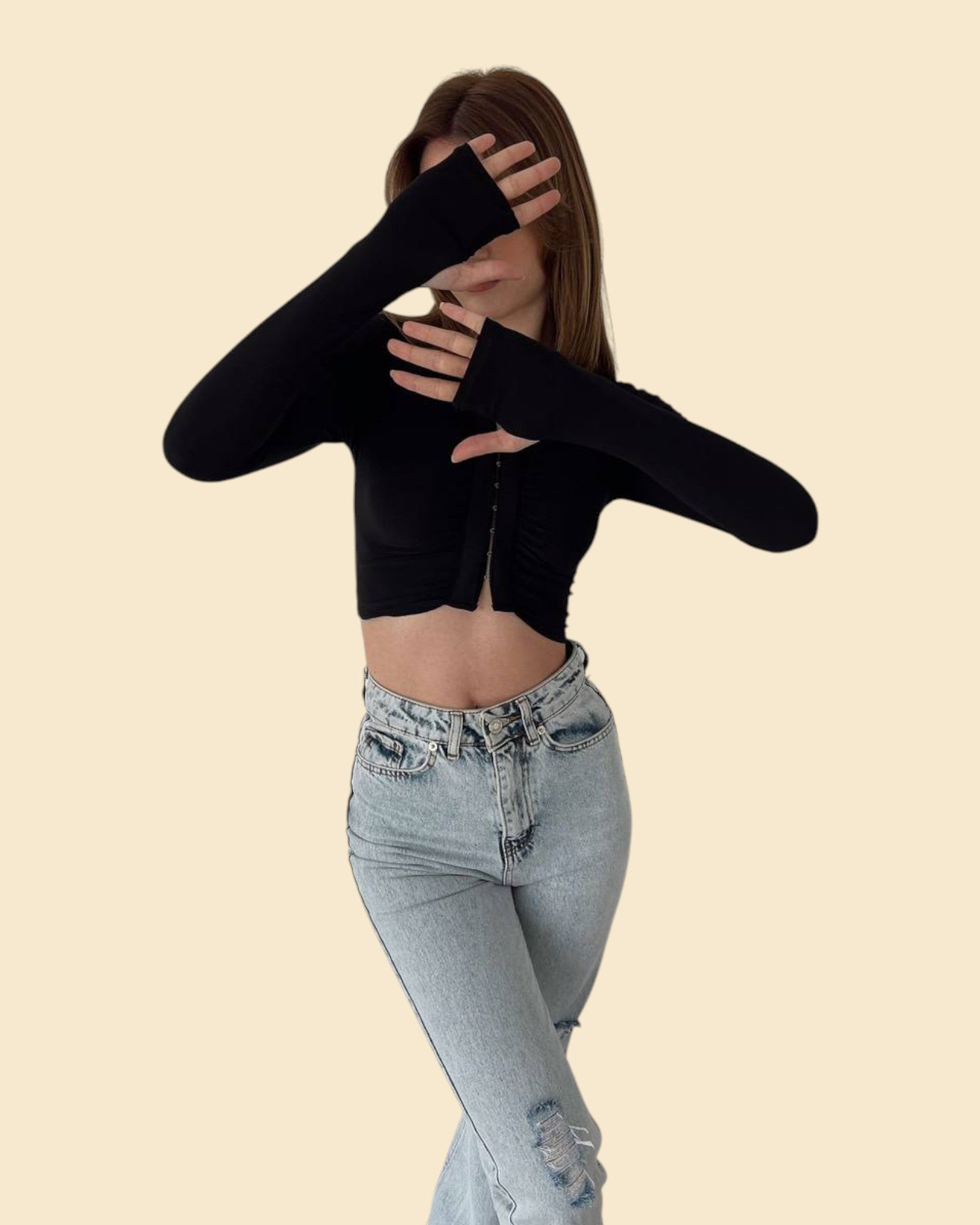 Long Sleeve Hook And Eye Top