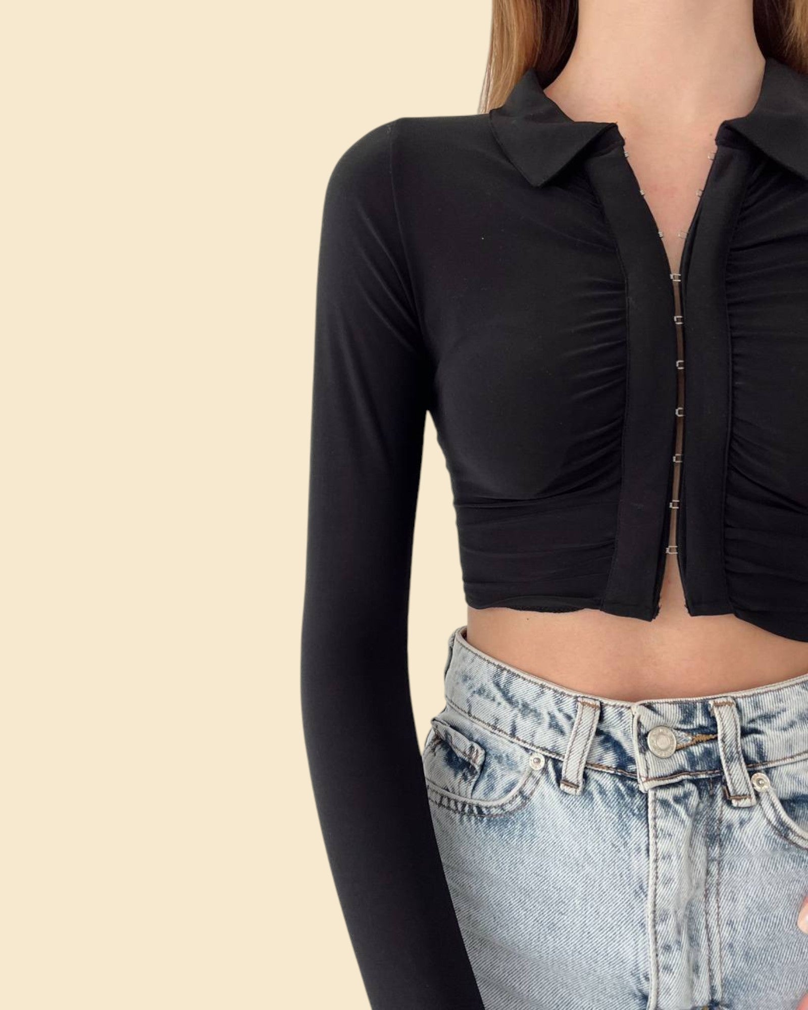 Long Sleeve Hook And Eye Top