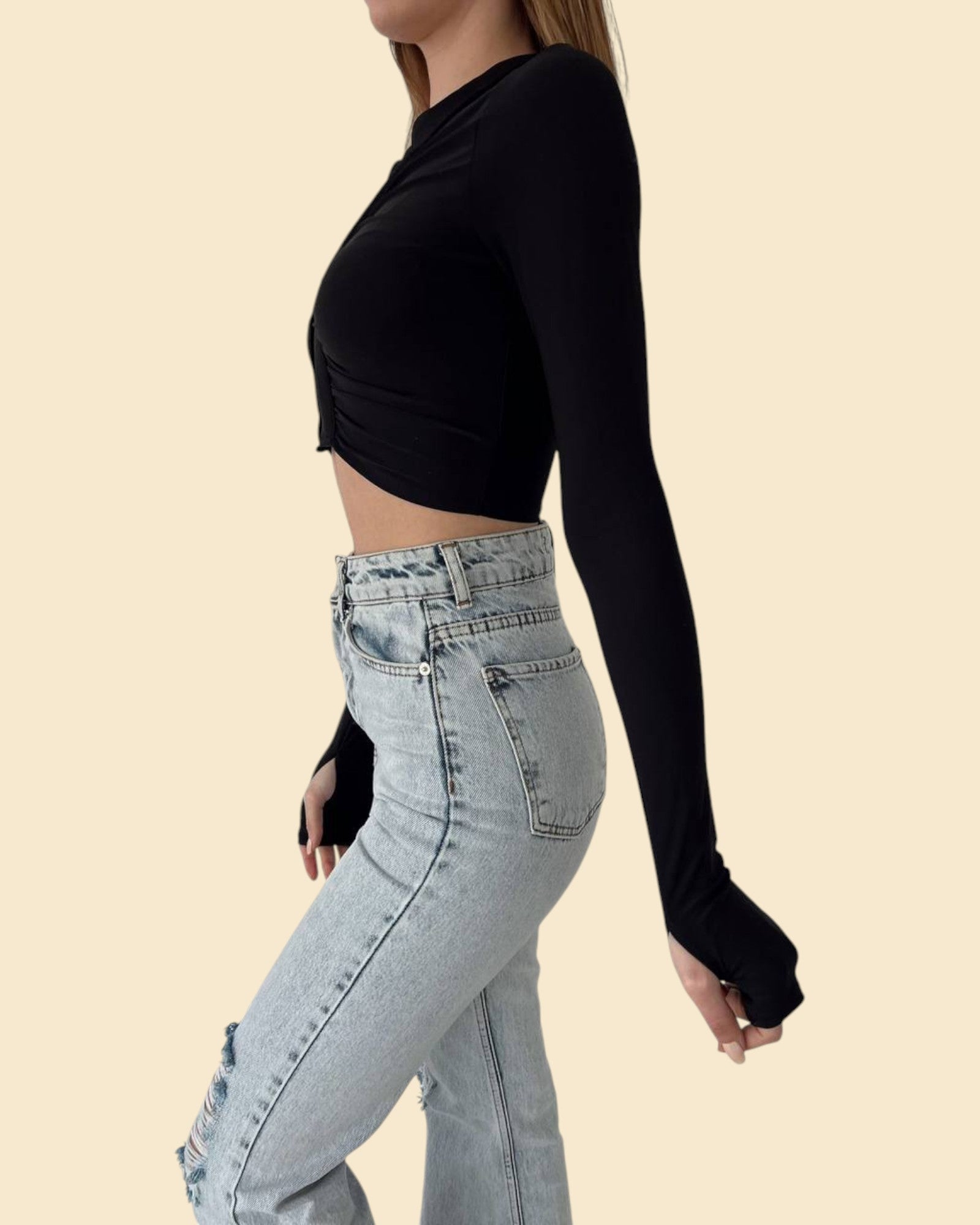Long Sleeve Hook And Eye Top