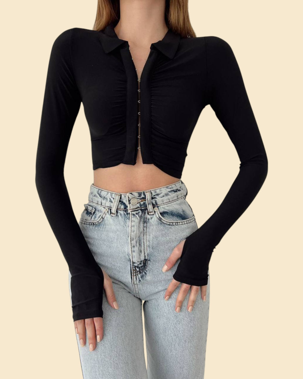 Long Sleeve Hook And Eye Top