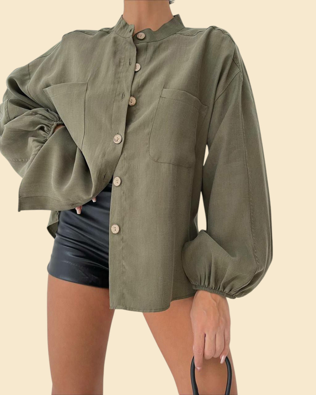 Army Green Volume Sleeve Blouse