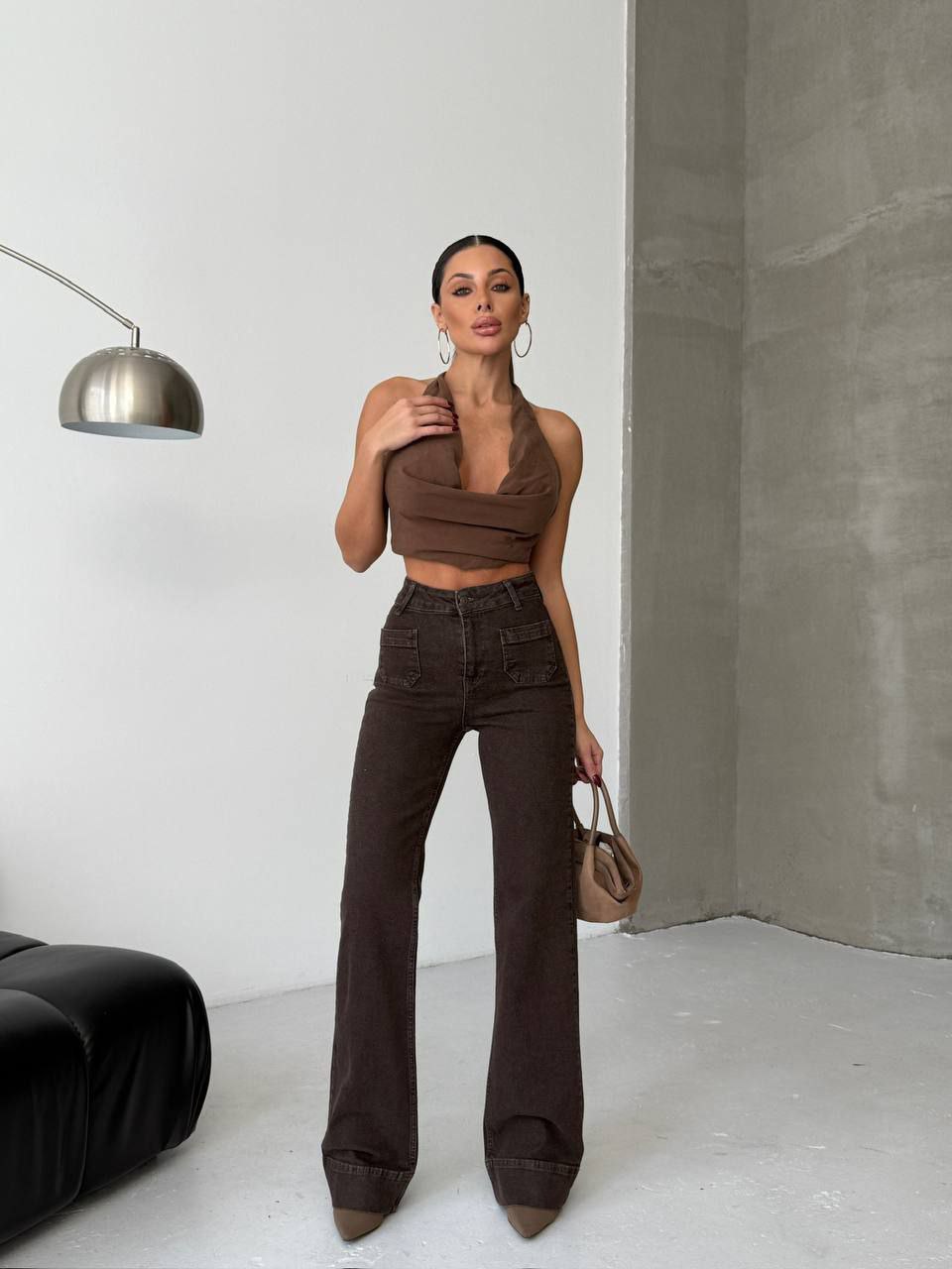 High-Rise Patch-Pocket Flare Denim
